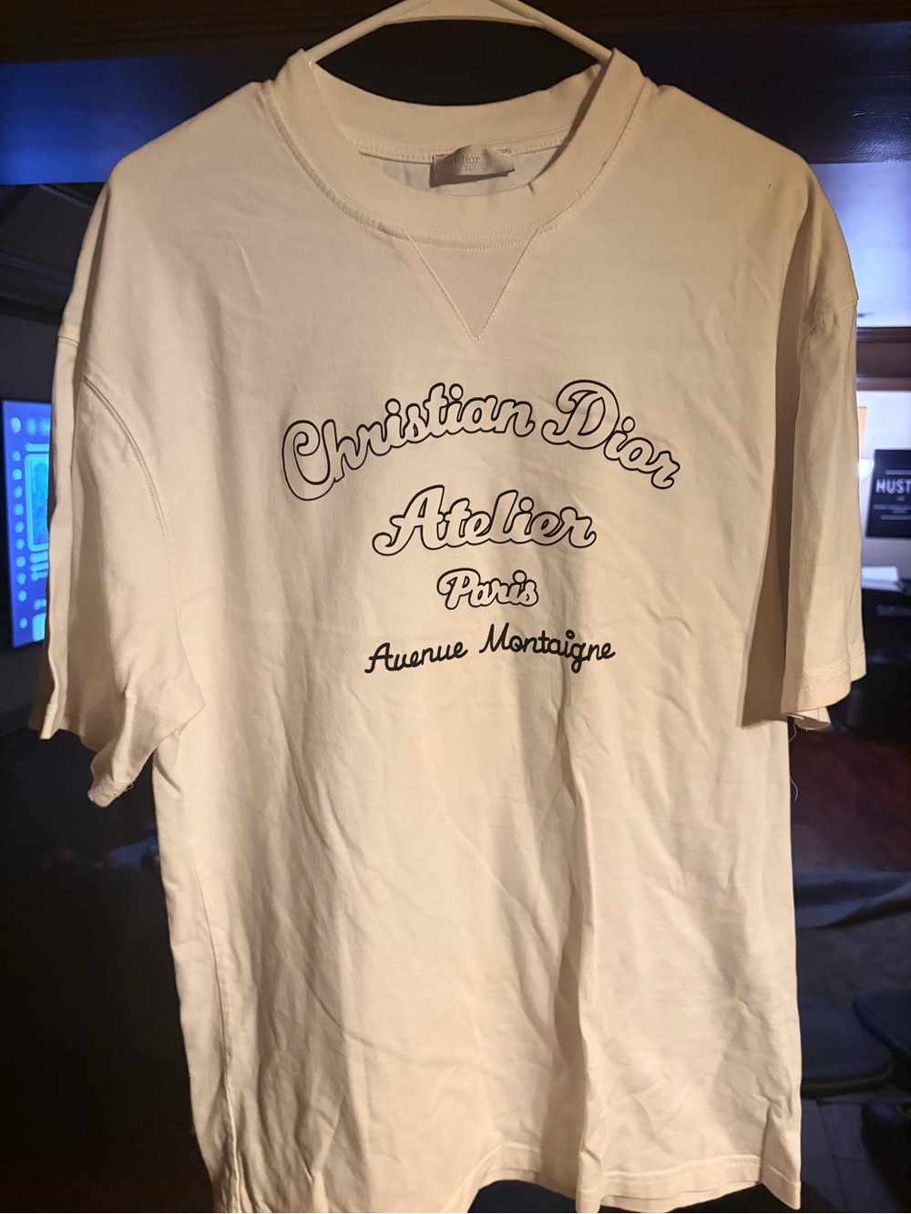 Dior Cream Short-Sleeve T-Shirt with Black Logo Script